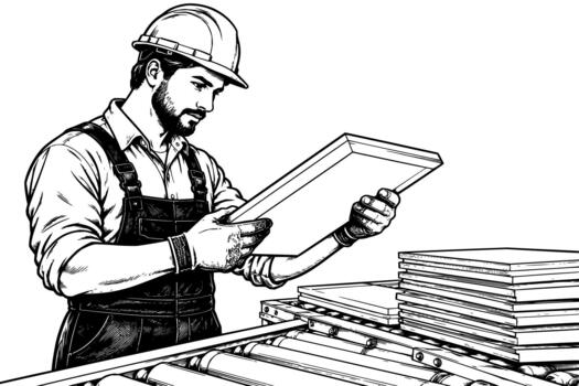 Factory Worker Inspecting a Panel vector