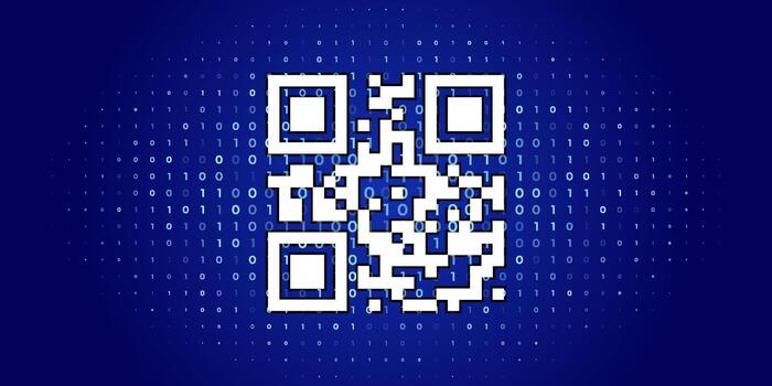 Digital qr code icon over binary code blue background vector