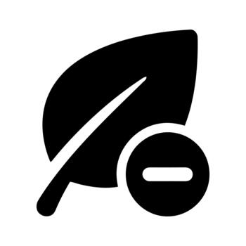 Leaf minus sign symbol icon representing botanical removal and botany decrease vector