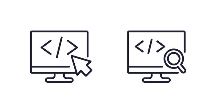 coding line icons with code and computer vector