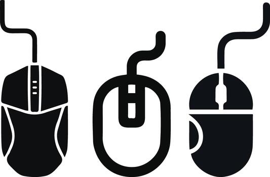 Computer mouse hardware technology solid black icons vector