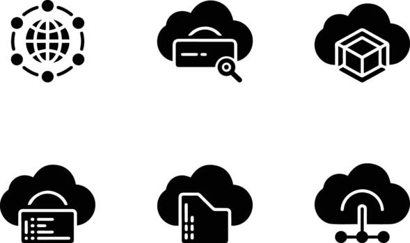 Cloud computing and data storage network solid icons vector