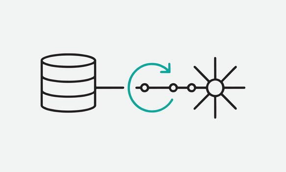 Database synchronization and data replication process icon for cloud computing and network systems vector