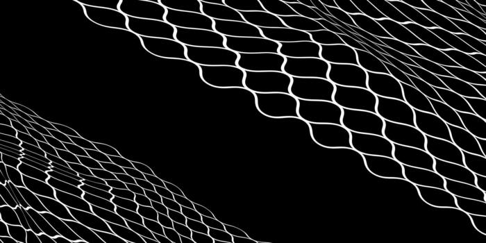 White wavy net grid pattern on solid black background vector