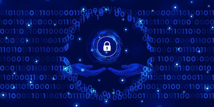 Digital security lock protected by virtual hands and binary code vector