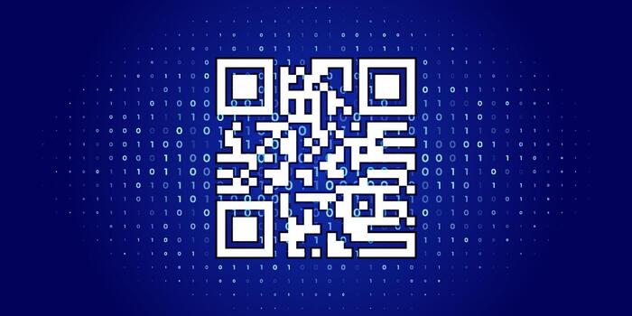 Digital qr code scanner on binary code blue background vector