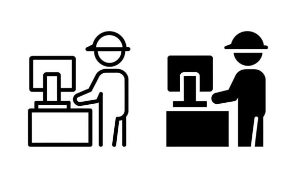 Two construction workers using desktop computers at workstations vector