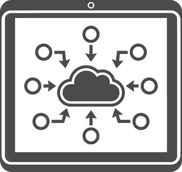 nube informática icono con datos fluir flechas vector