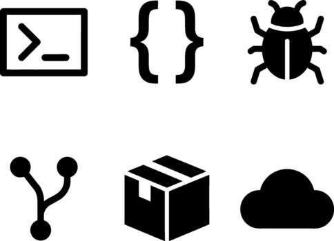 Black icons for coding and software development tools vector