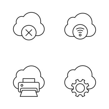 Cloud computing setting network management printer line icons vector