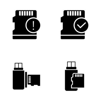 Data storage memory card device set solid icons vector