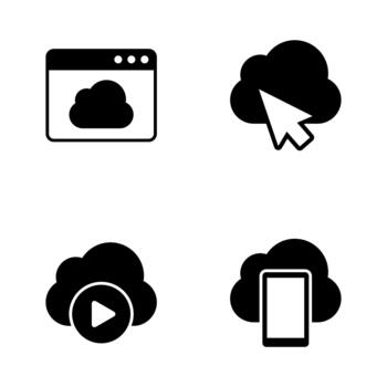 Cloud computing media browser cursor mobile solid icons vector