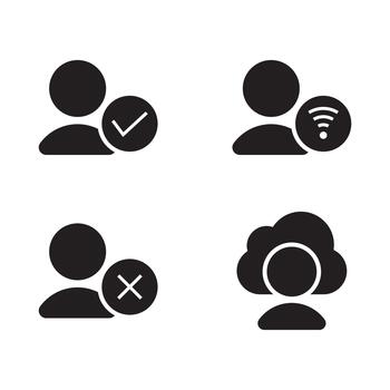 usuario red verificación sólido icono conjunto vector