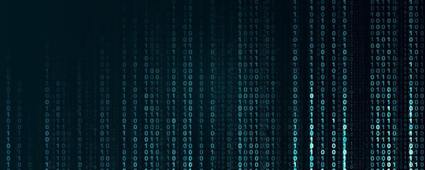 binario código datos corriente brillante turquesa dígitos en oscuro antecedentes. la seguridad cibernética, programación, cifrado, red tecnología concepto. digital código para sitios web pancartas presentaciones vector