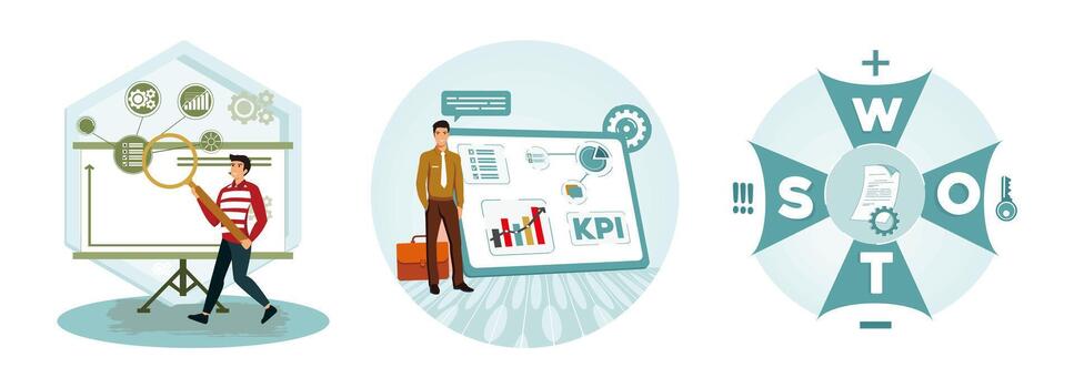 Data Visualization. KPI Data Presentation. SWOT Analysis. vector