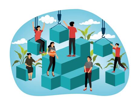 resolviendo problema y difícil trabajo trabajo en equipo montar minúsculo personas concepto. vector