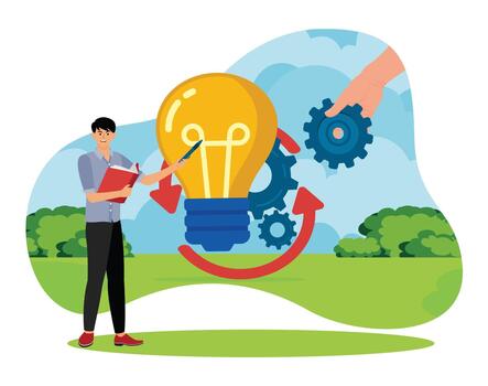 Implementation process or innovation integration work tiny person concept vector