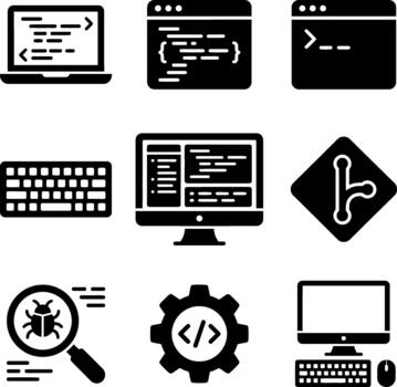 Software development and coding icons set vector