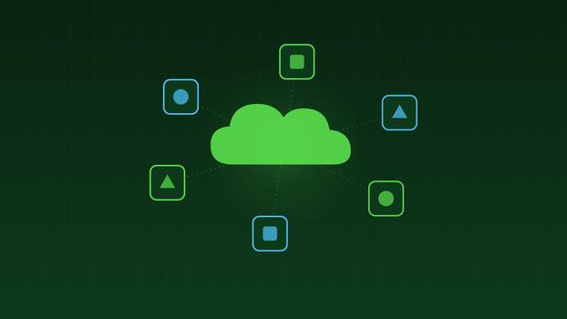 Animated Saas cloud apps modules orbiting spring cloud loop video