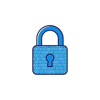 Blue padlock icon with binary code for digital security concept vector