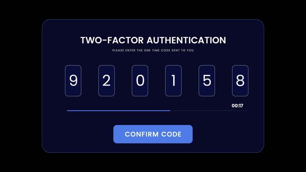 Two factor authentication screen with one time code entry animation featuring secure verification passcode video