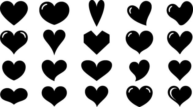 Solid Flat Black Heart Set vector