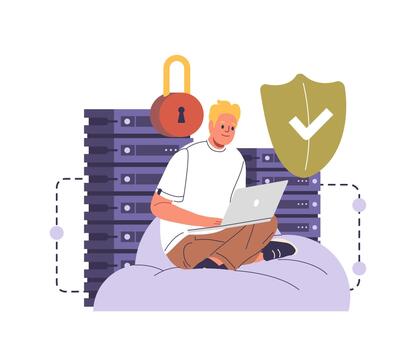 hombre persona de libre dedicación dibujos animados personaje trabajando con base de datos utilizando nube informática almacenamiento servidor vector