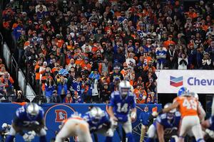 Fans react in the first half between Seattle Seahawks and Denver Broncos at Empower Field at Mile High. - Editorial Image