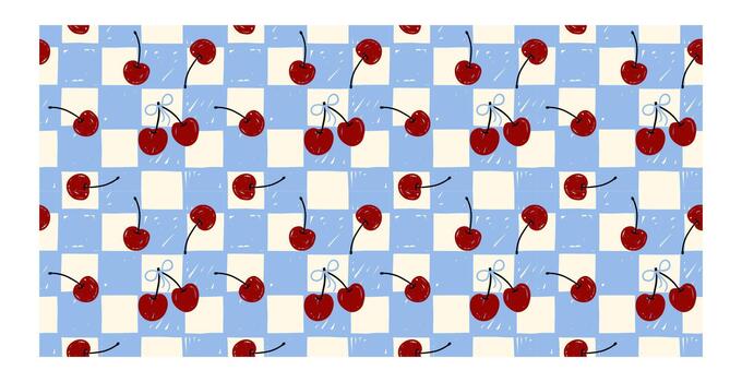 Cherry Seamless Gingham Pattern vector