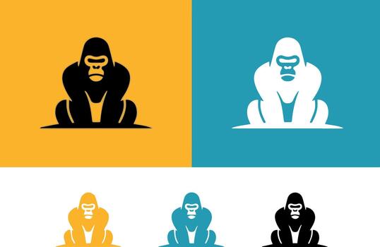 Gorilla Logo Solid Icon Set vector