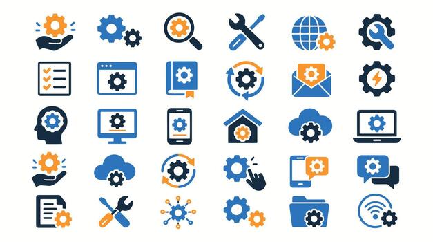 settings and configuration solid icon set vector