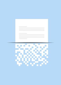 document converting into digital data pixels and code on blue background vector