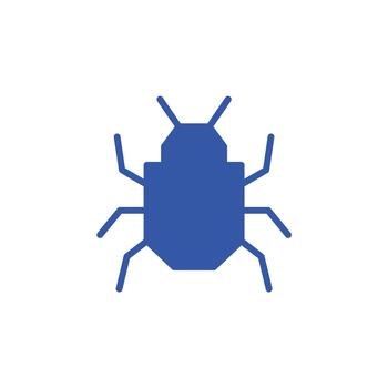 Blue bug icon for software development debugging and computer programming interface design element vector