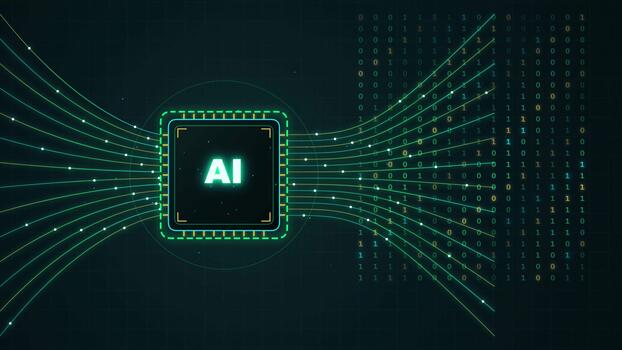 Artificial intelligence microchip processing binary data in digital neural network. video