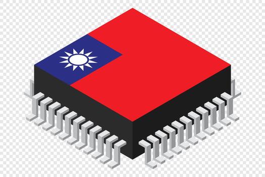 Microchip computer electronic components with Taiwan flag. Microchip icon. Isometric microchip. Computer processor technology. Microprocessor vector