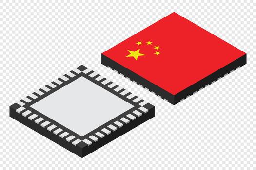 pastilla computadora electrónico componentes con China bandera. pastilla icono. isométrica pastilla. computadora procesador tecnología. microprocesador vector