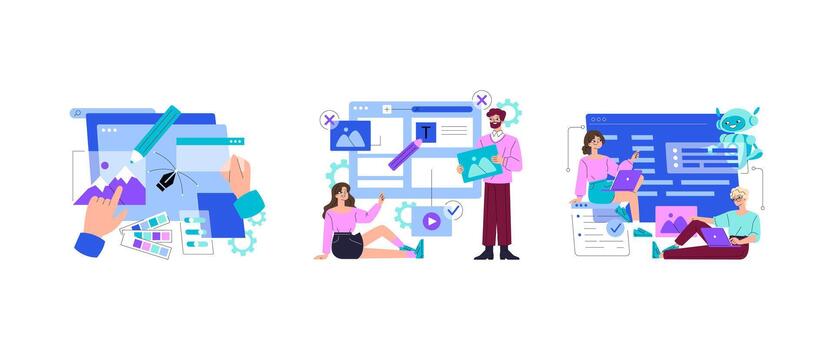 Web Design Team Editing Interface and AI Coding Assistant vector