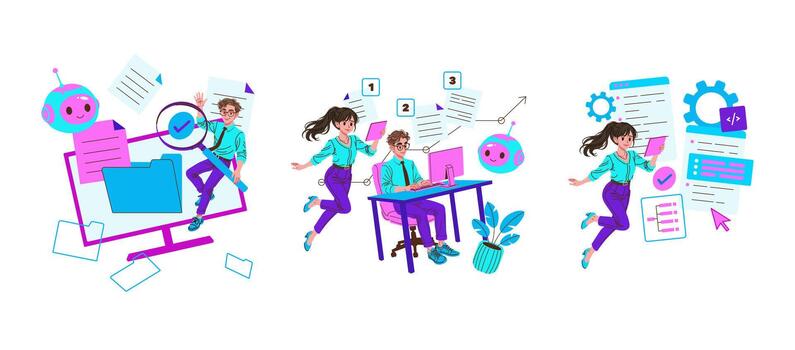 Programmers Managing Workflow and Documents with AI Assistant vector