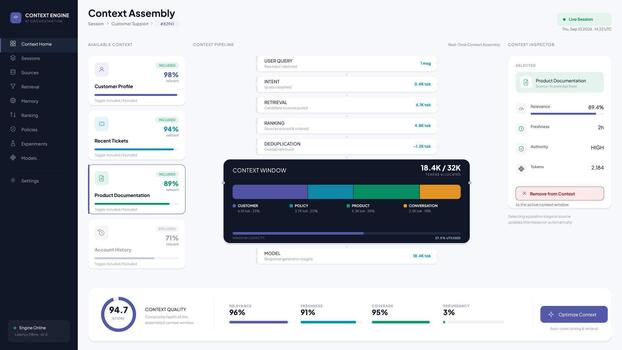 AI Context Engine Dashboard Interface Design For Technology Data Processing And Digital Platform Projects vector