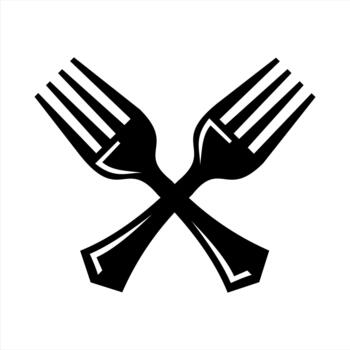 Fork crossed intersecting flatware featuring angular corner slits vector