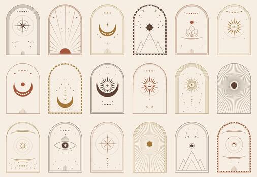 Boho celestial arch frames set vector