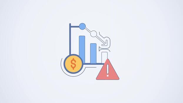 financiero crisis plano icono con gráfico disminución diseño. icono animado movimiento lazo video