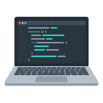 ordenador portátil con programación código editor en pantalla plano diseño vector