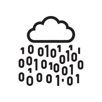 Cloud outline above binary code stream represents data storage and digital networking concepts computing network vector