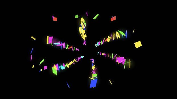 Vibrant Rectangular Confetti Exploding in Radial Pattern video