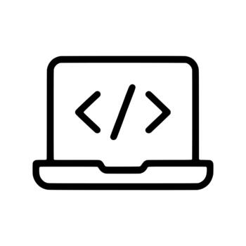 Laptop computer programming code icon symbol for software development and technology concepts vector