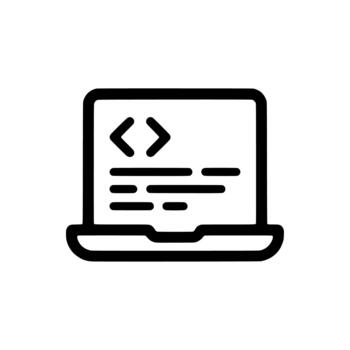 Doodle Line Art Coding Laptop Computer Screen Programming Development Icon vector