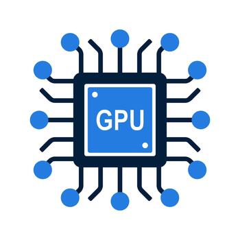 GPU chip with connected nodes representing data flow and processing. vector