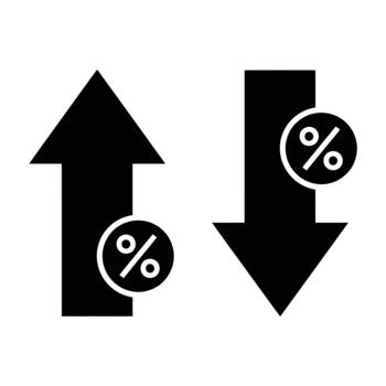 Percent rate increase and decrease icons showing financial growth or decline trends vector