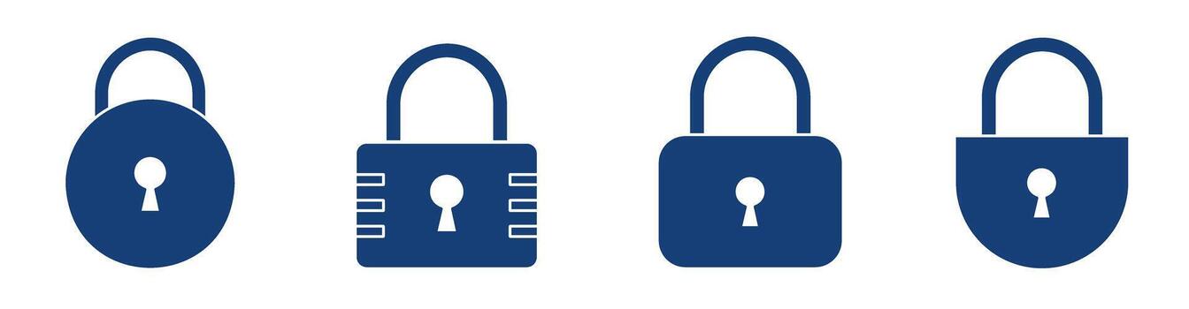 Blue Solid Padlock Icon Set vector